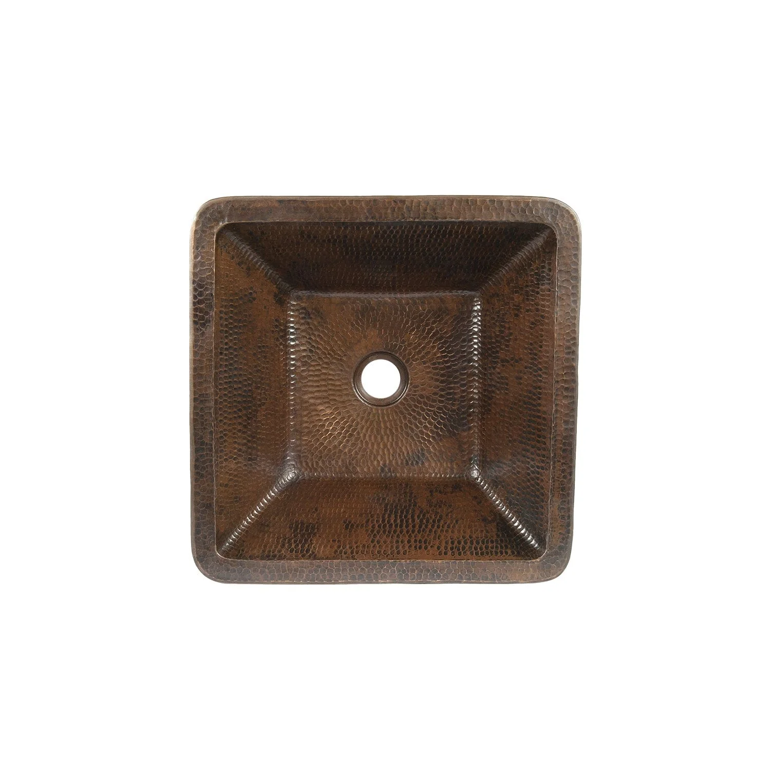 15" Square Skirted Vessel Hammered Copper Sink