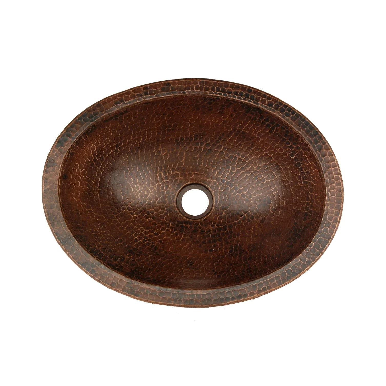 17" Compact Oval Skirted Vessel Hammered Copper Sink