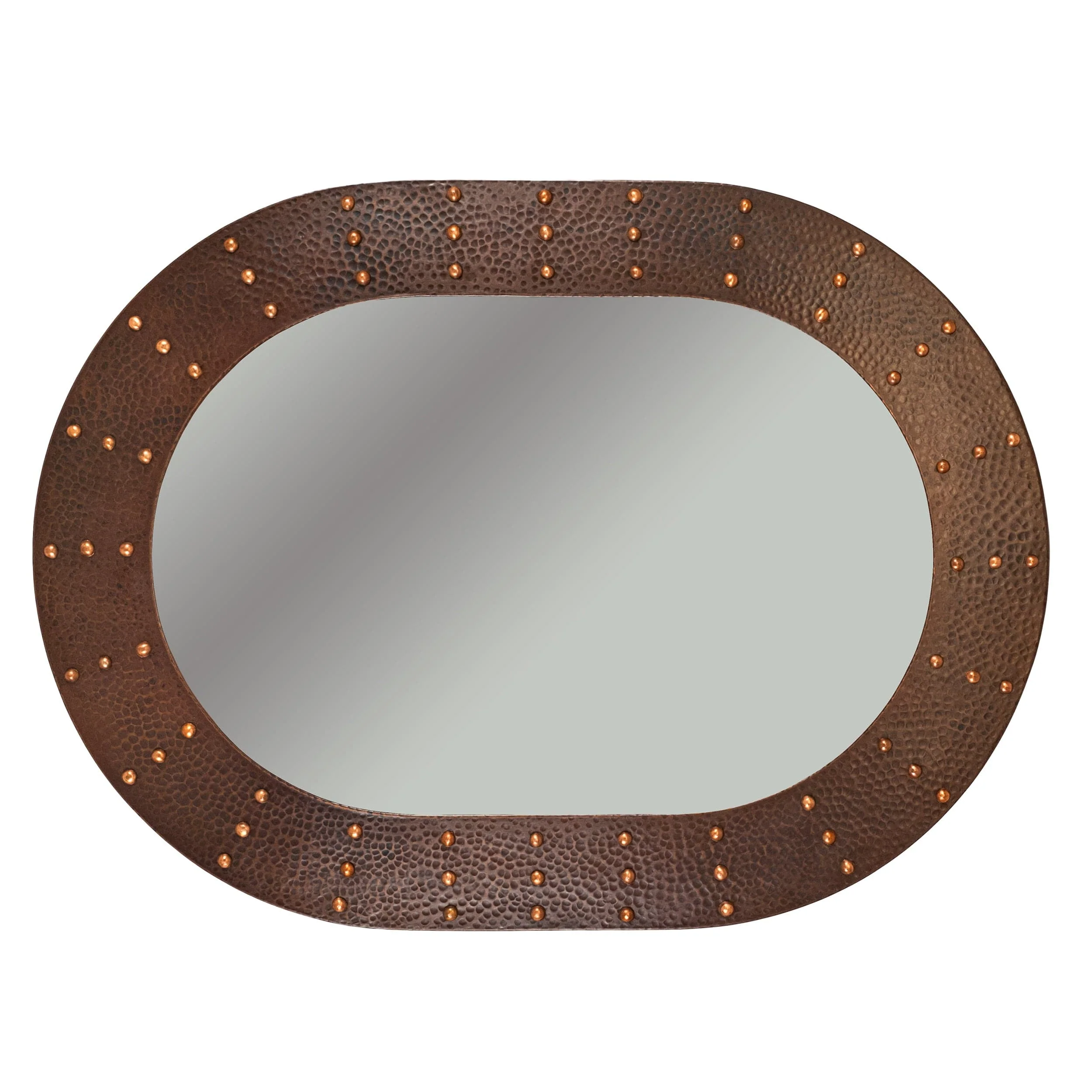 35" Hand Hammered Oval Mirror with Hand Forged Rivets
