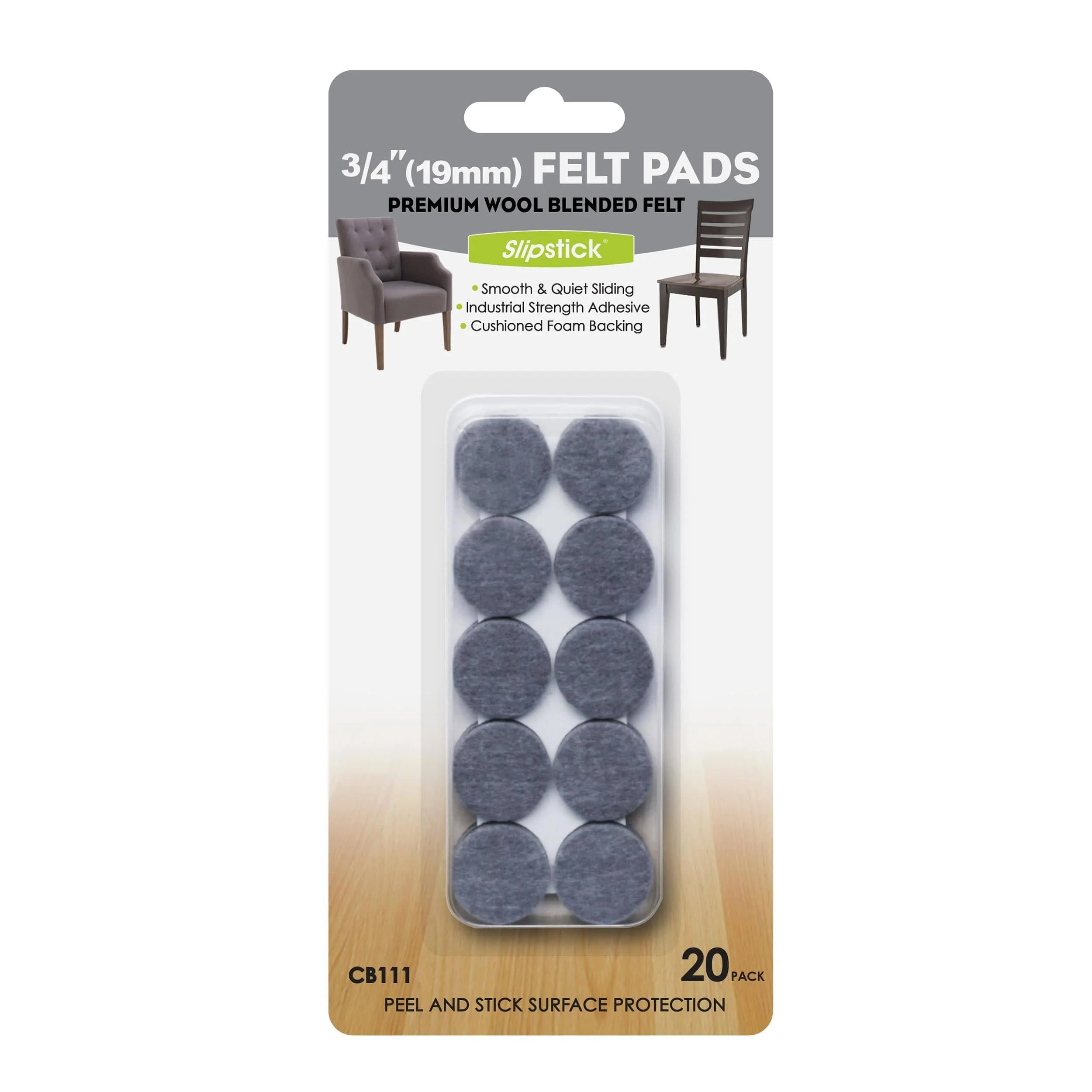 Heavy Duty Self Stick Felt Pads - 3/4" - Round - 20 Piece