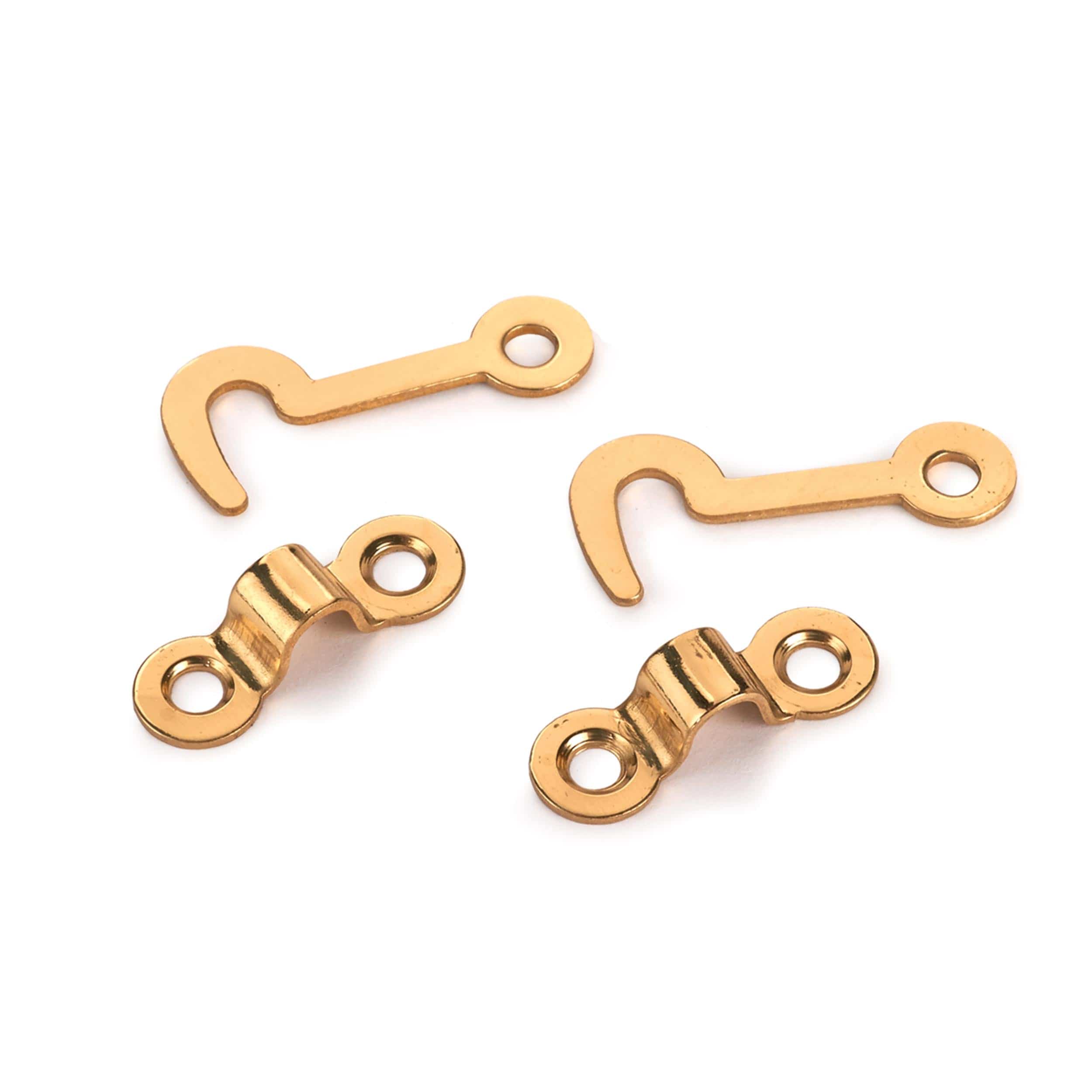 Solid Brass Miniature Hook and Staples Latch Hinge with Fasteners - 2 Pack