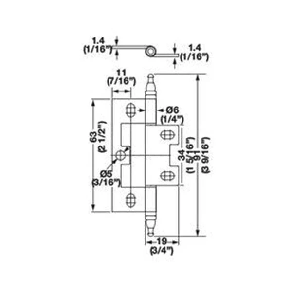 Solid Brass Non-Mortise Butt Hinge with Finial