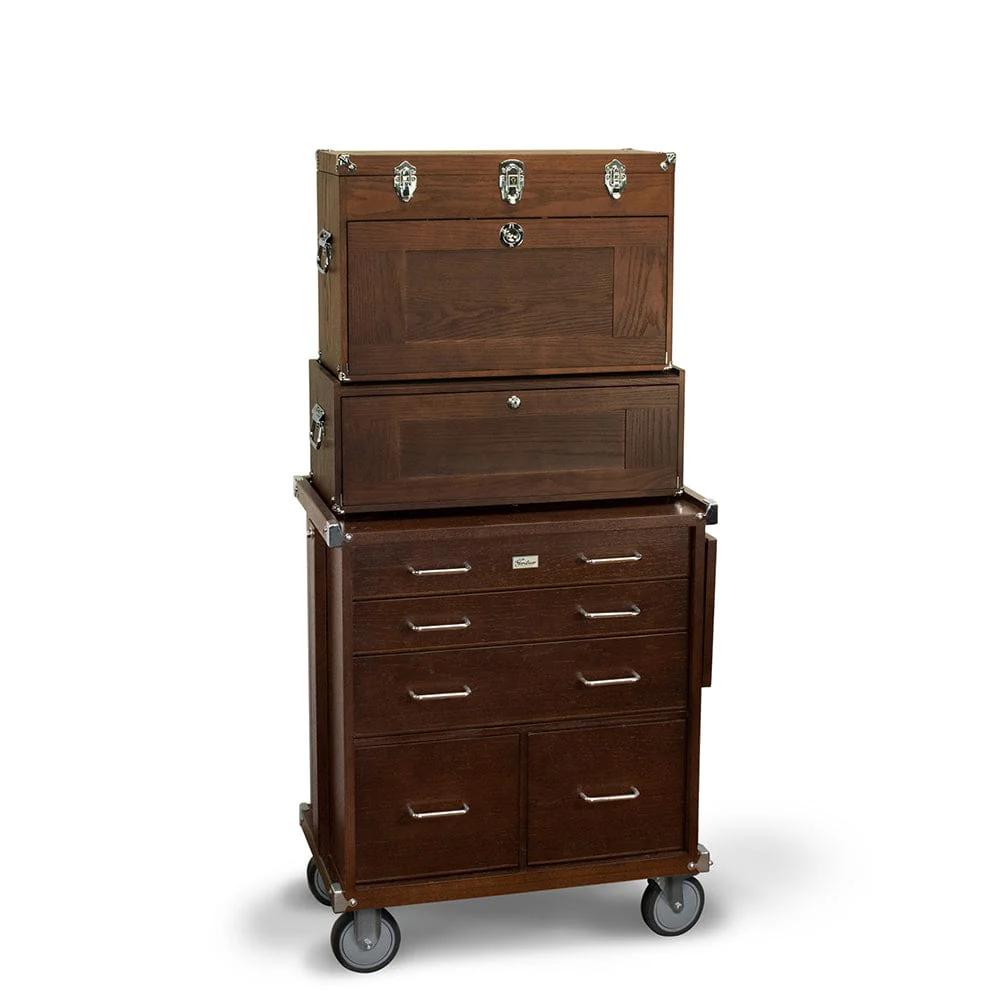 19-Drawer 3 Piece Chest, Base and Roller Set - Dark Oak