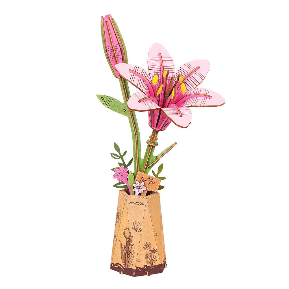 Pink Lily 3D Wooden Flower Model Kit
